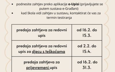 OBAVIJEST O UPISU U PRVI RAZRED OSNOVNE ŠKOLE ZA ŠKOLSKU GODINU 2026./2027.