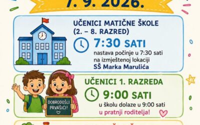 Obavijest za prvi dan škole