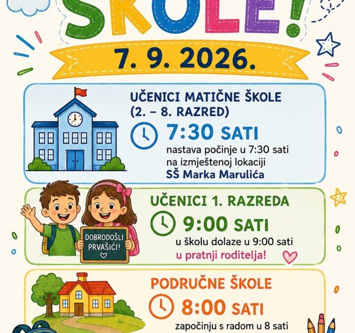 Obavijest za prvi dan škole